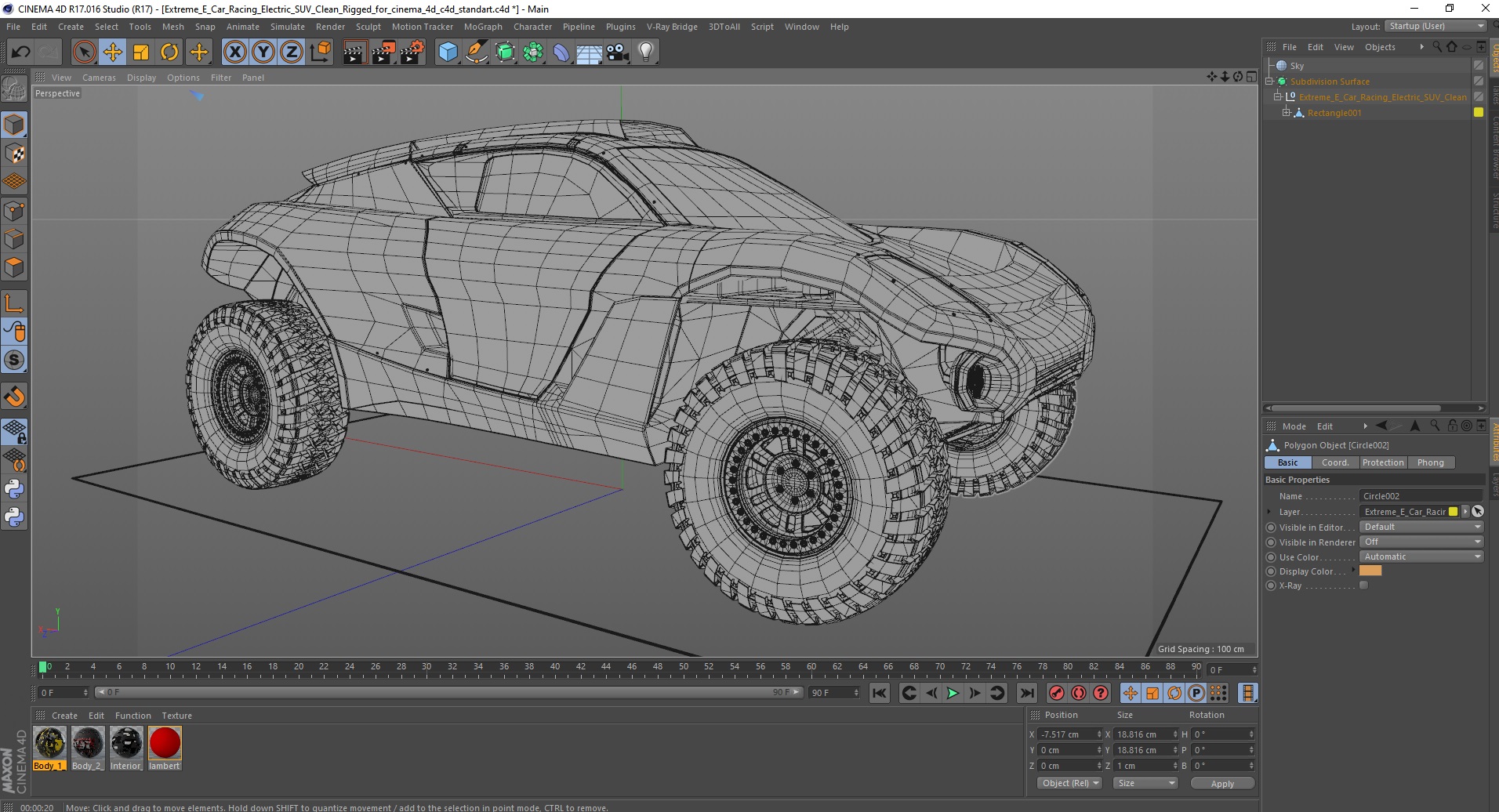3D model Extreme E Car Racing Electric SUV Clean Rigged for Cinema 4D