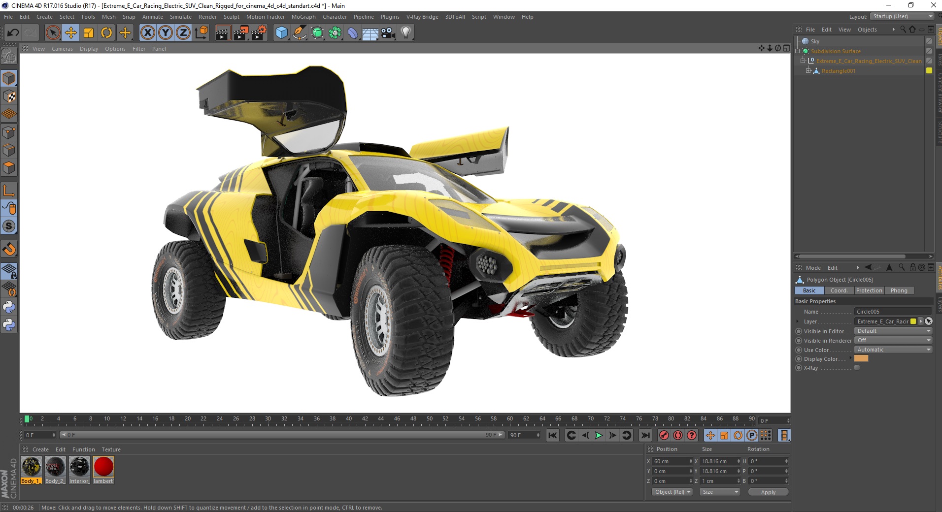 3D model Extreme E Car Racing Electric SUV Clean Rigged for Cinema 4D