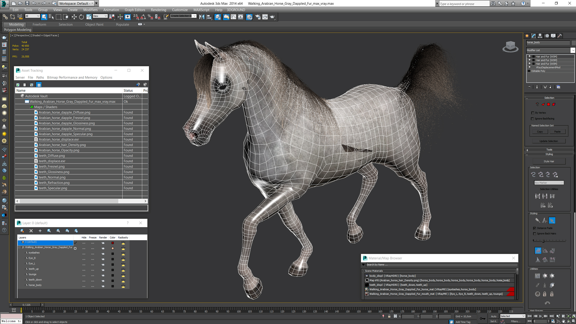 3D Walking Arabian Horse Gray Dappled Fur model