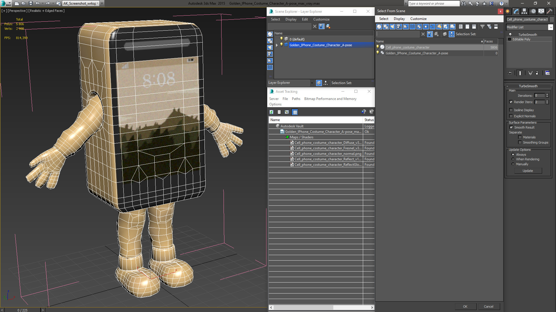 3D Golden IPhone Costume Character A-pose model