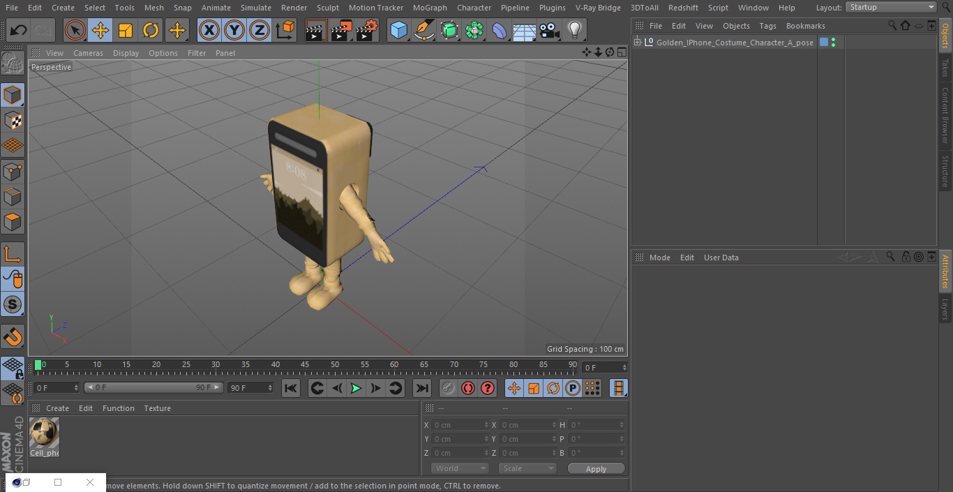 3D Golden IPhone Costume Character A-pose model