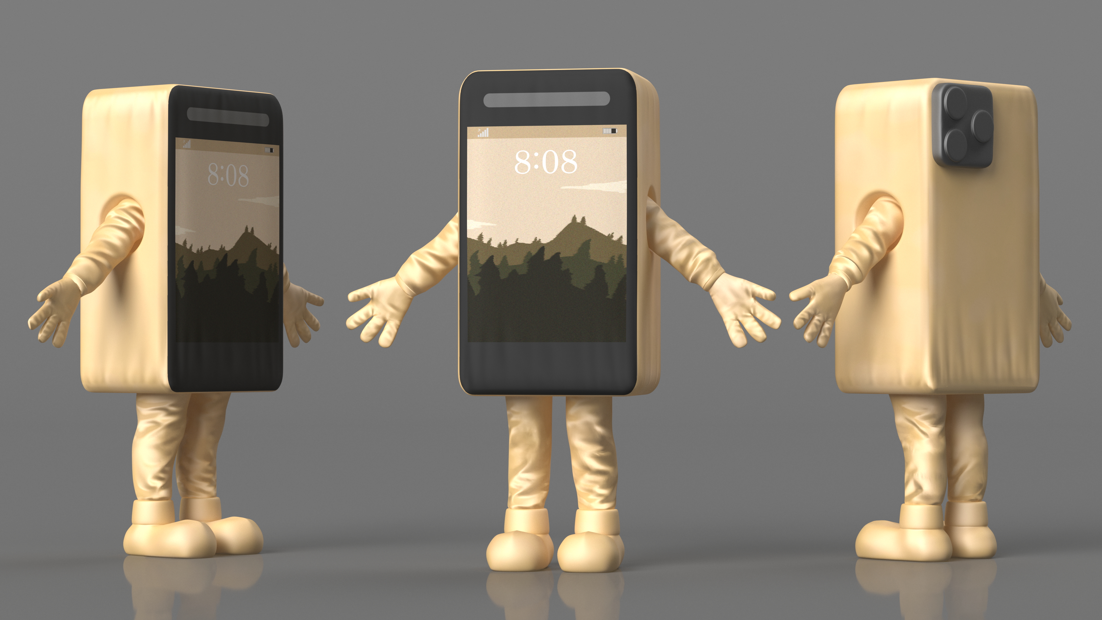 3D Golden IPhone Costume Character A-pose model