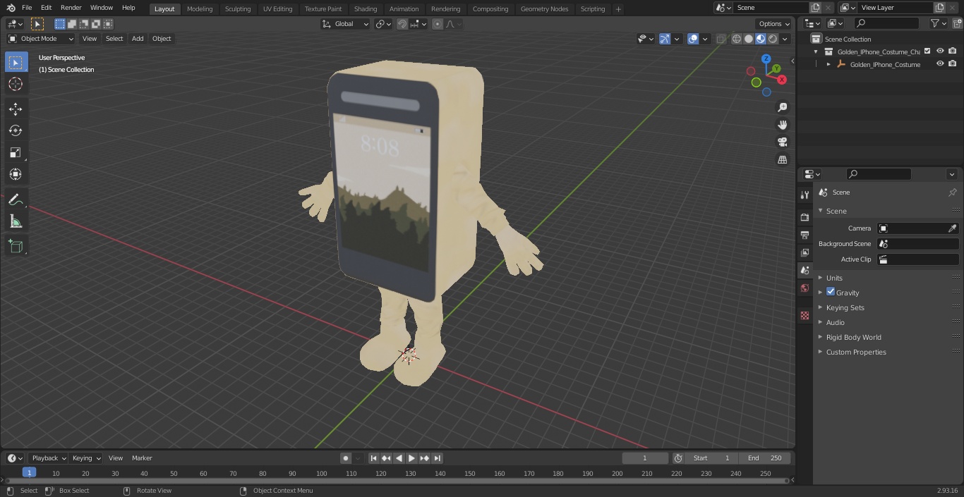 3D Golden IPhone Costume Character A-pose model
