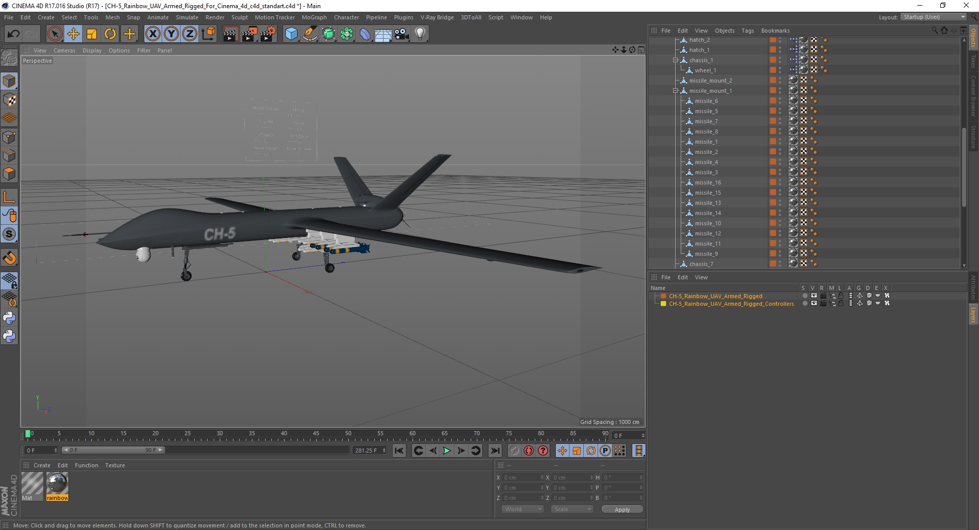 3D CH-5 Rainbow UAV Armed Rigged for Cinema 4D model