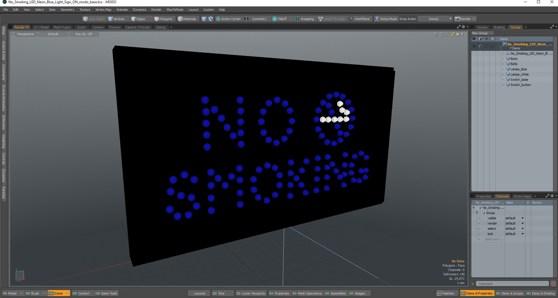 3D No Smoking LED Neon Blue Light Sign ON model
