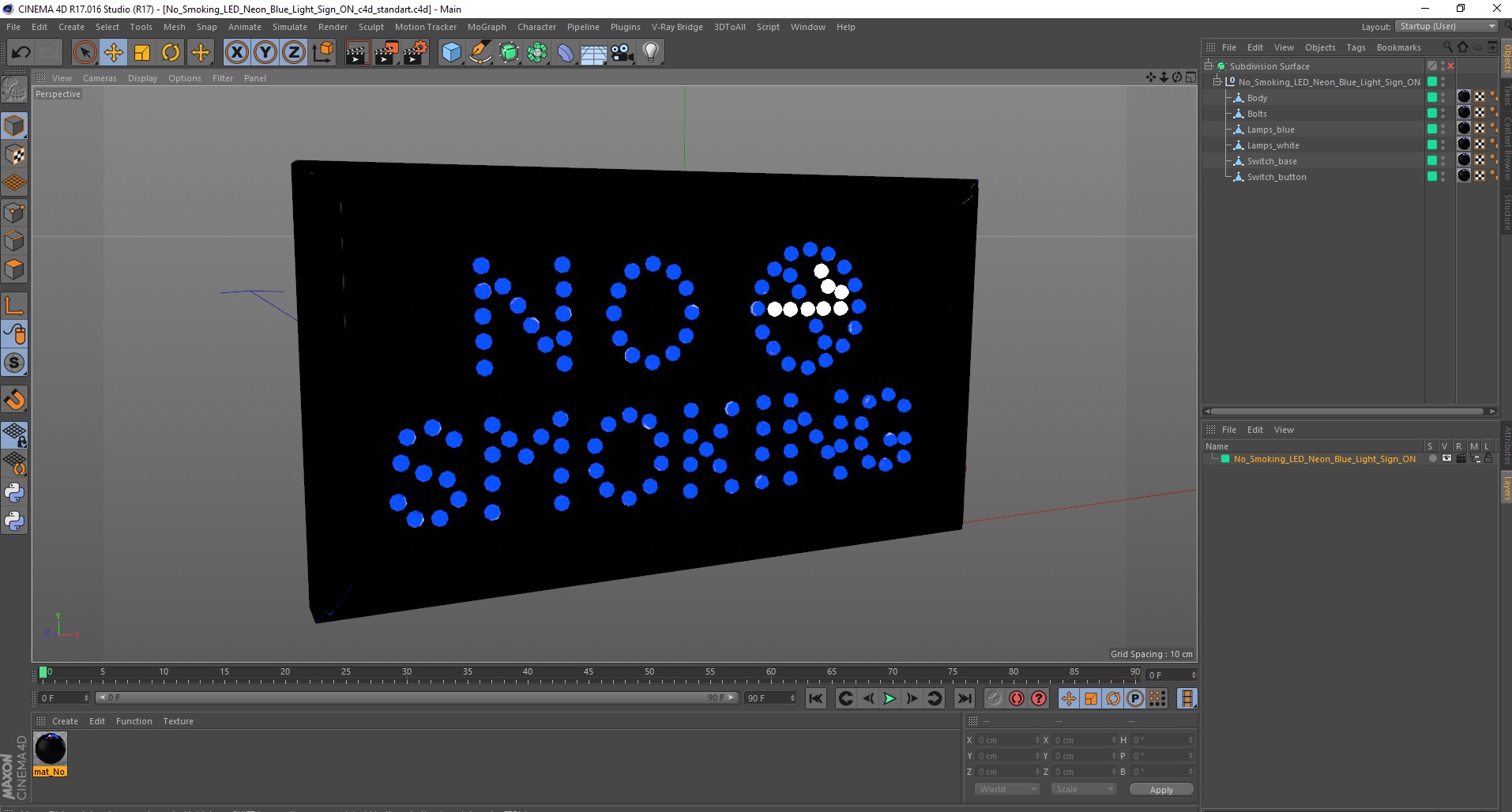 3D No Smoking LED Neon Blue Light Sign ON model