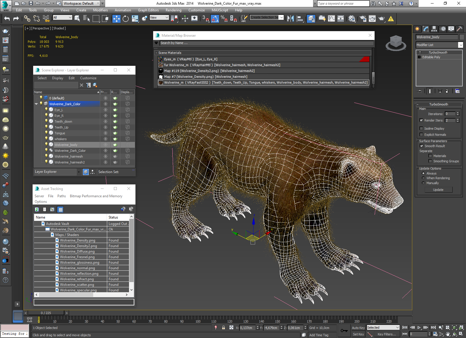 Wolverine Dark Color Fur 3D model