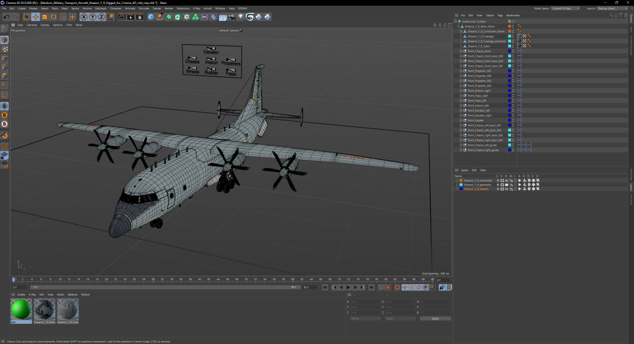 Medium Military Transport Aircraft Shaanxi Y 9 Rigged for Cinema 4D 3D