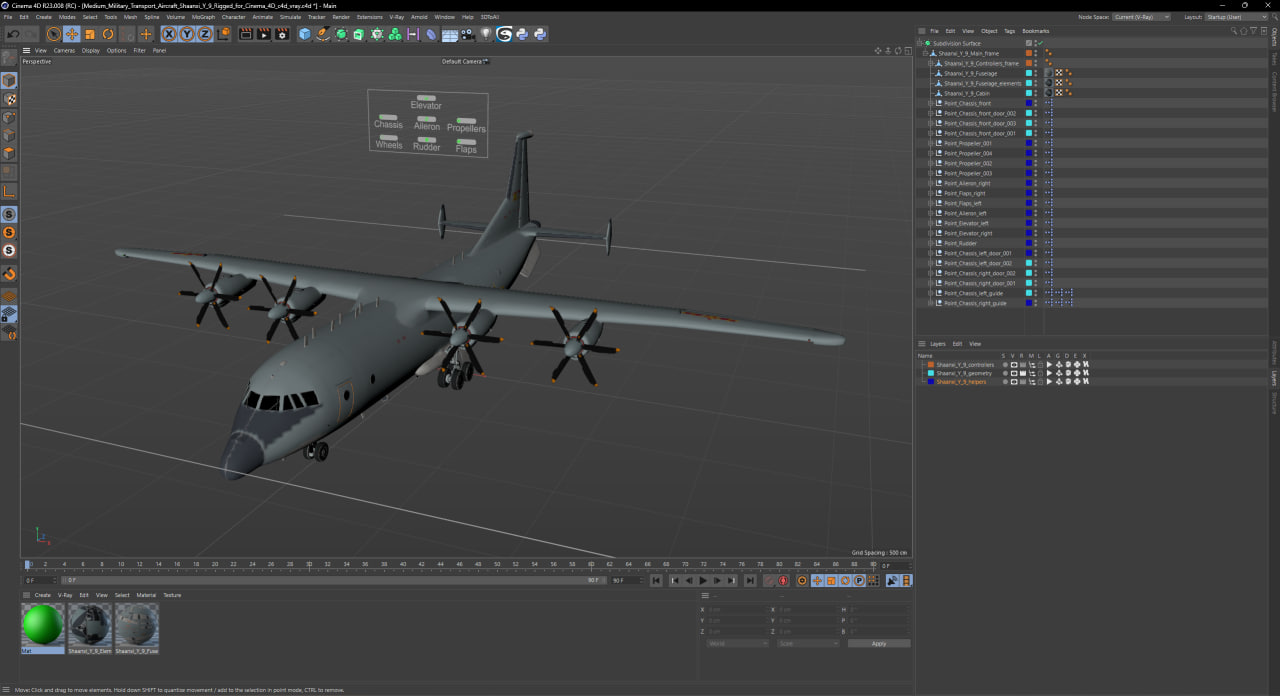 Medium Military Transport Aircraft Shaanxi Y 9 Rigged for Cinema 4D 3D