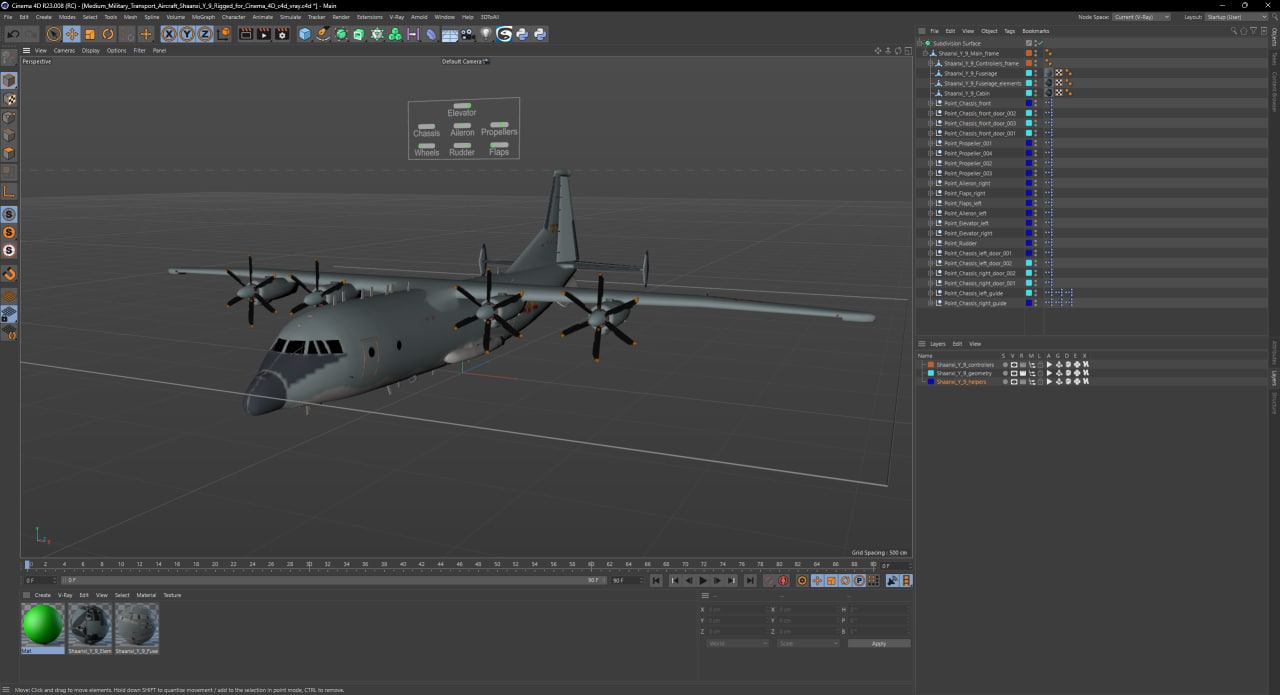 Medium Military Transport Aircraft Shaanxi Y 9 Rigged for Cinema 4D 3D