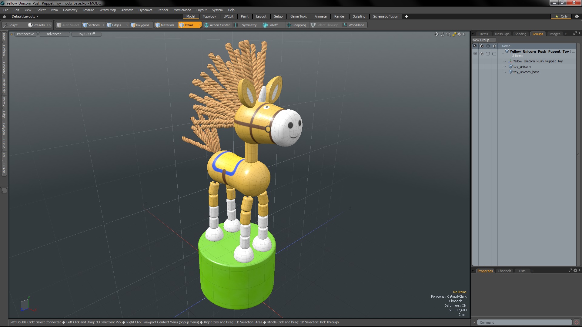 3D model Yellow Unicorn Push Puppet Toy