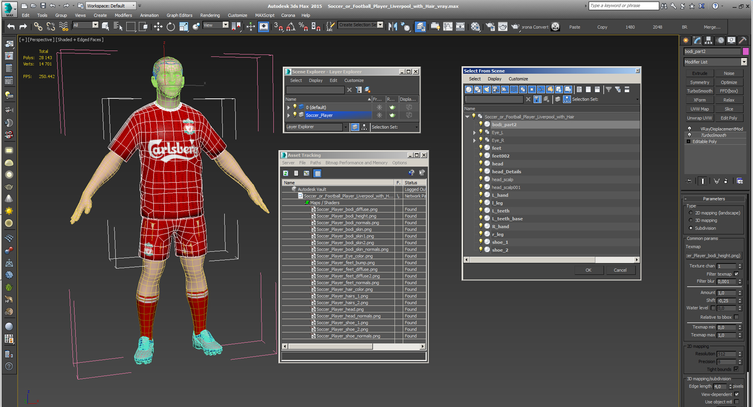3D model Soccer or Football Player Liverpool with Hair