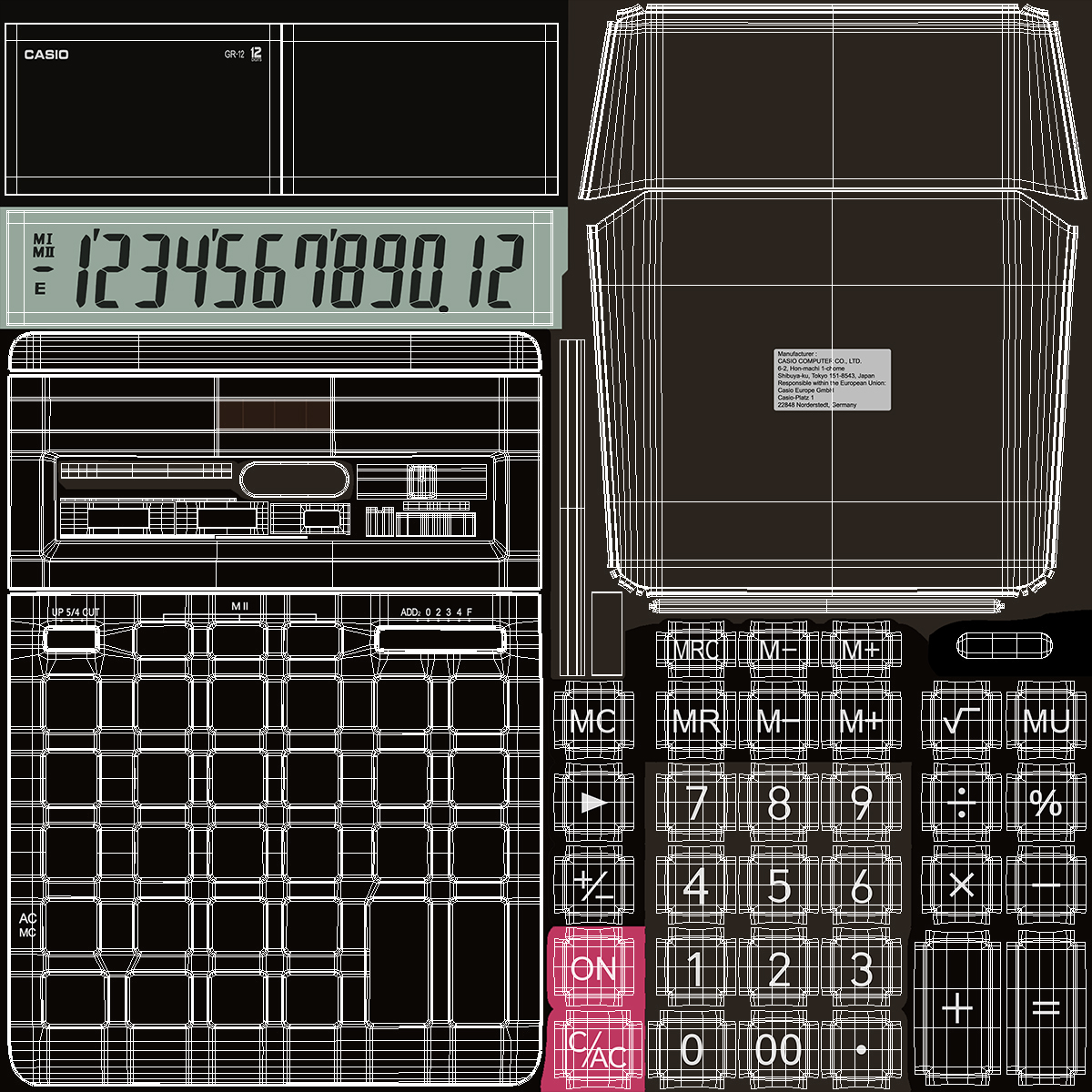 Casio GR-12 Calculator 3D