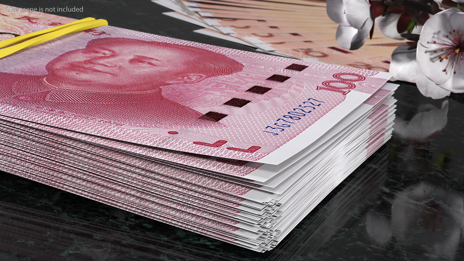 3D Stack of Chinese 100 Yuan 2015 Bills