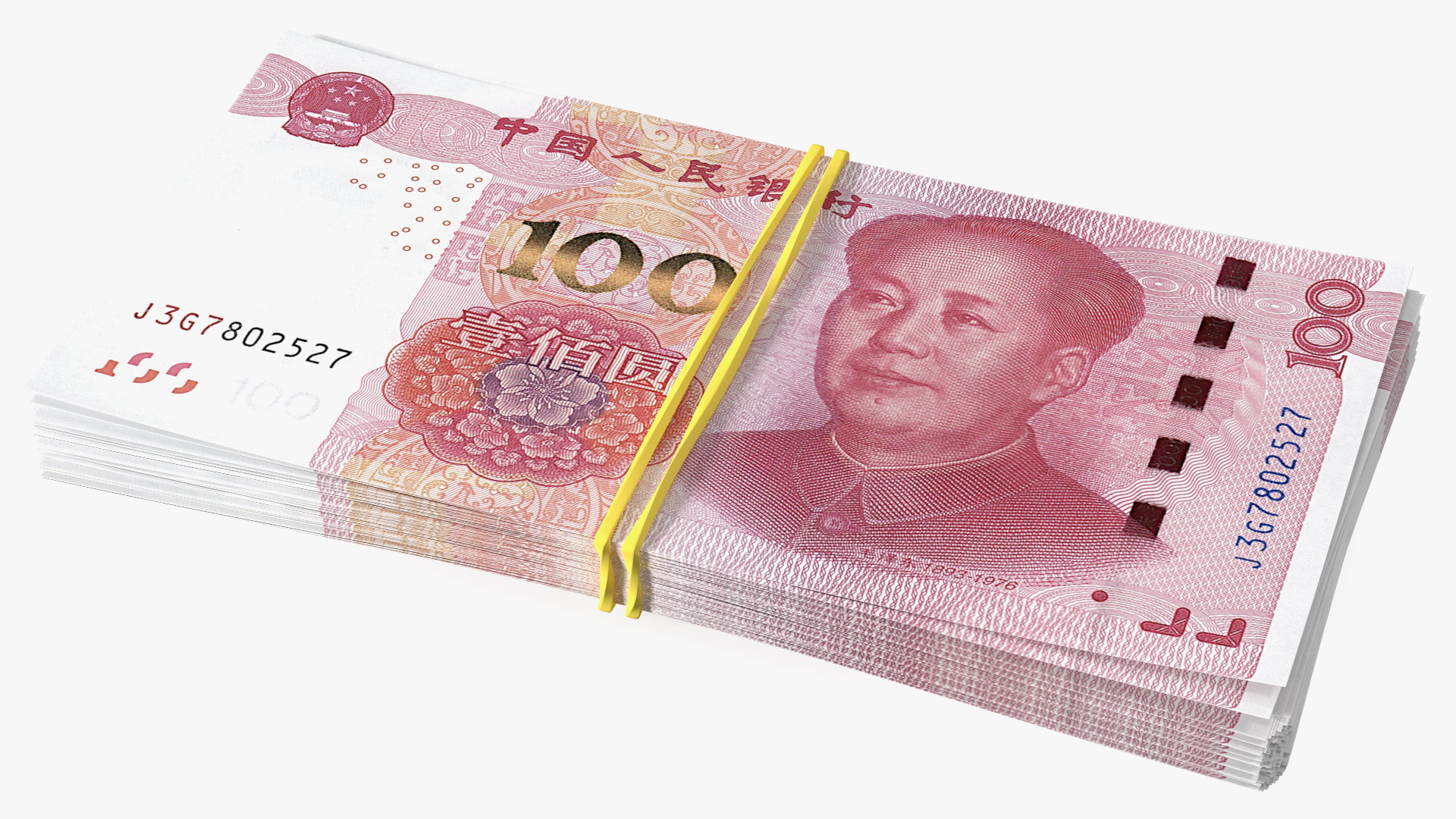 3D Stack of Chinese 100 Yuan 2015 Bills