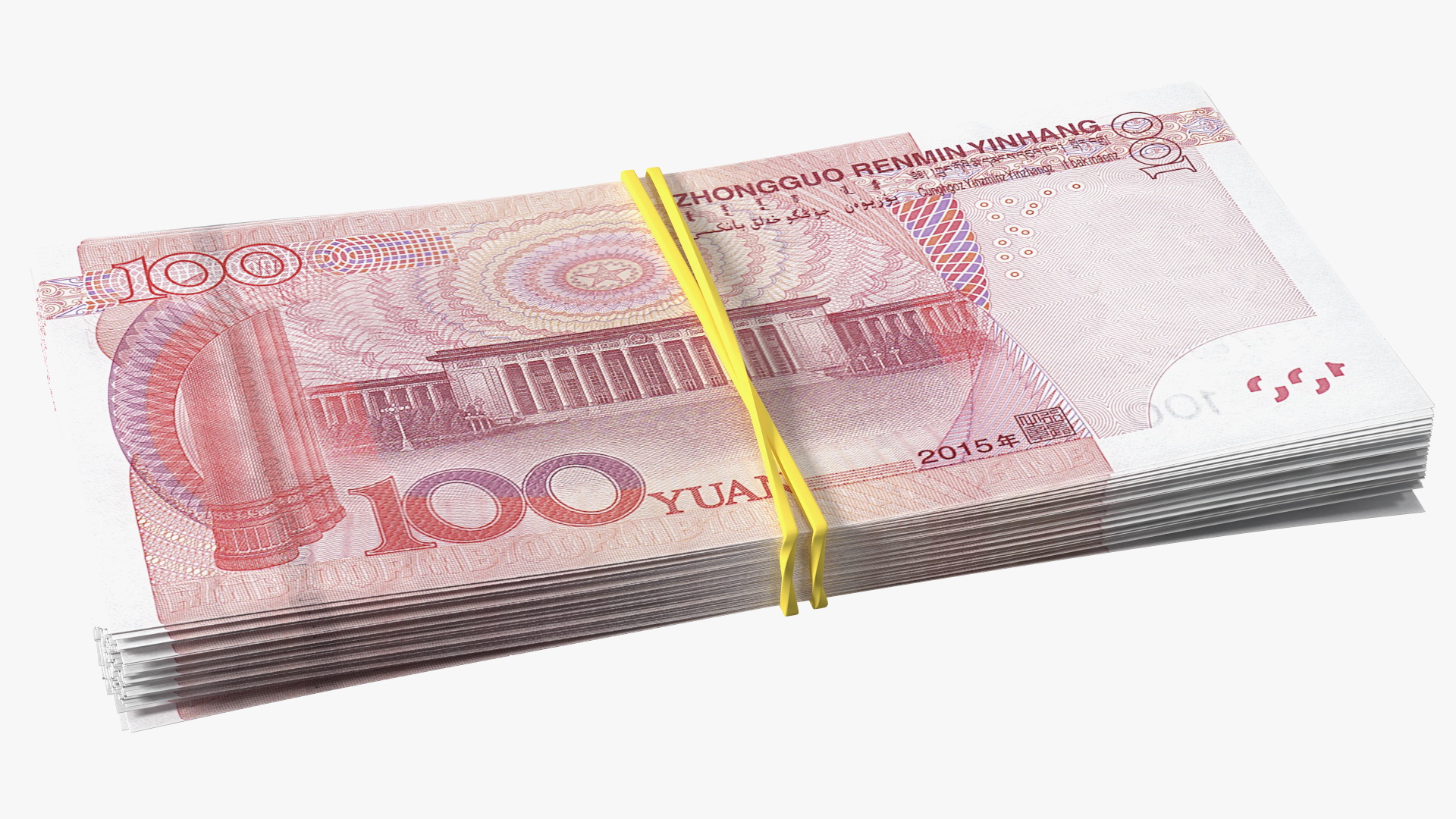 3D Stack of Chinese 100 Yuan 2015 Bills