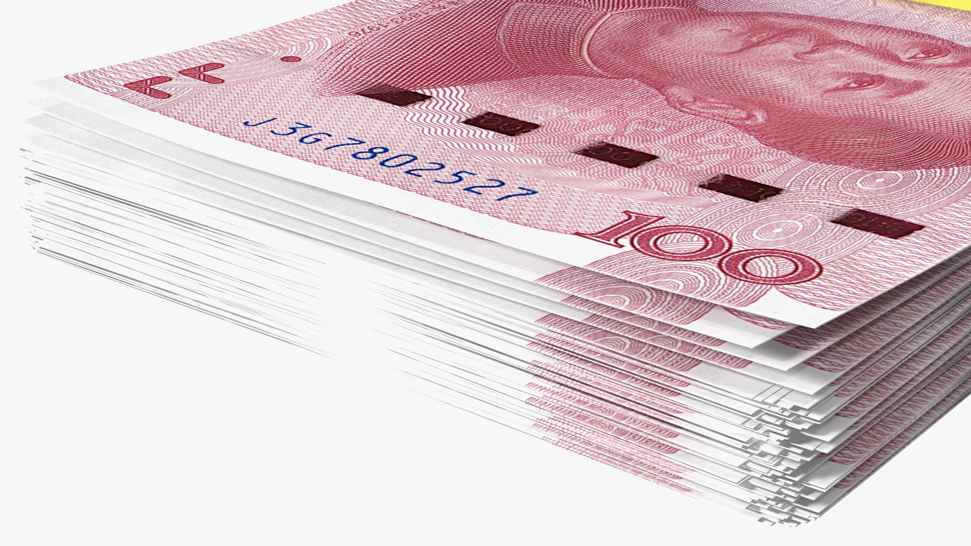 3D Stack of Chinese 100 Yuan 2015 Bills