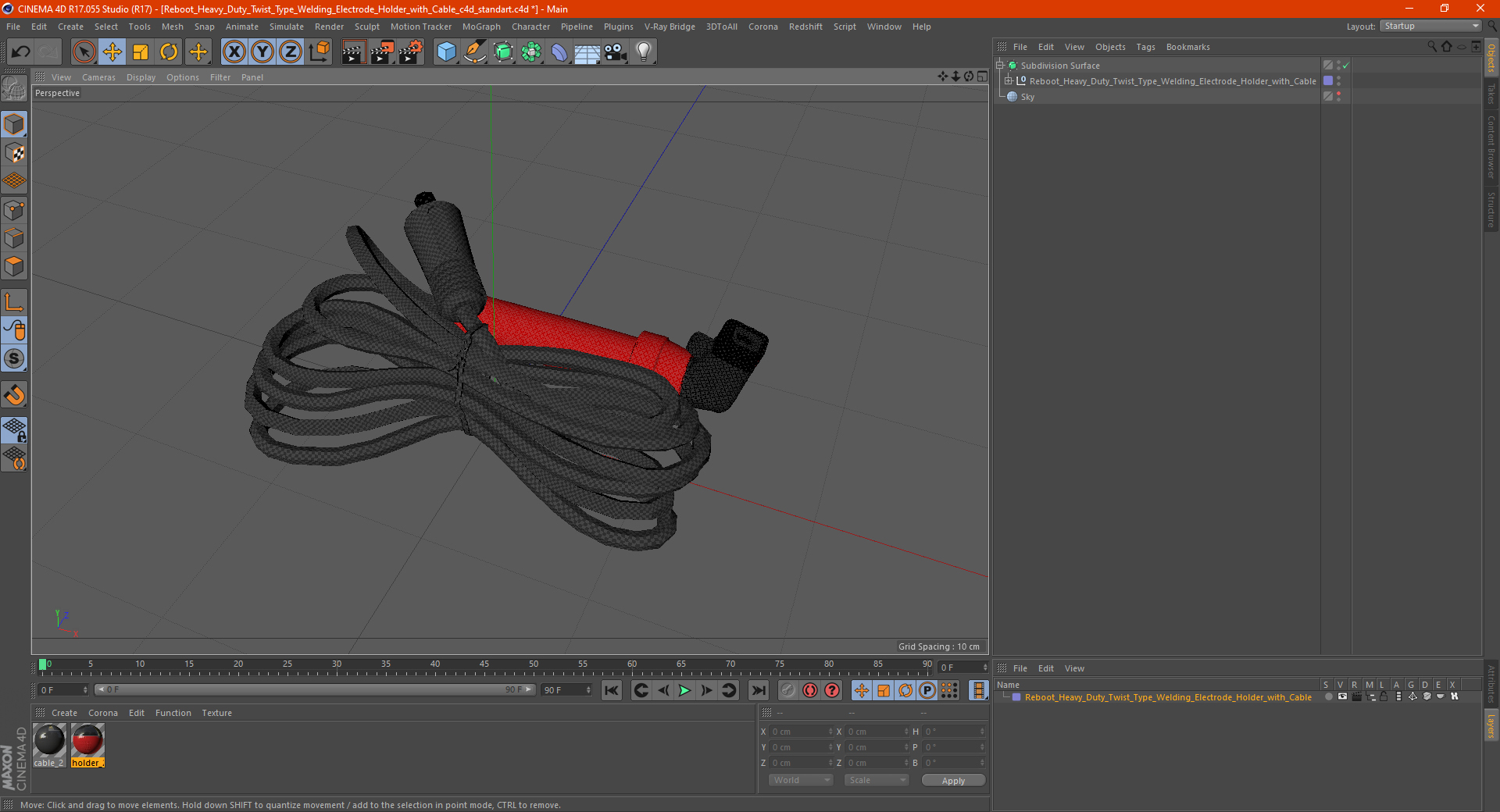 Reboot Heavy Duty Twist Type Welding Electrode Holder with Cable 3D model