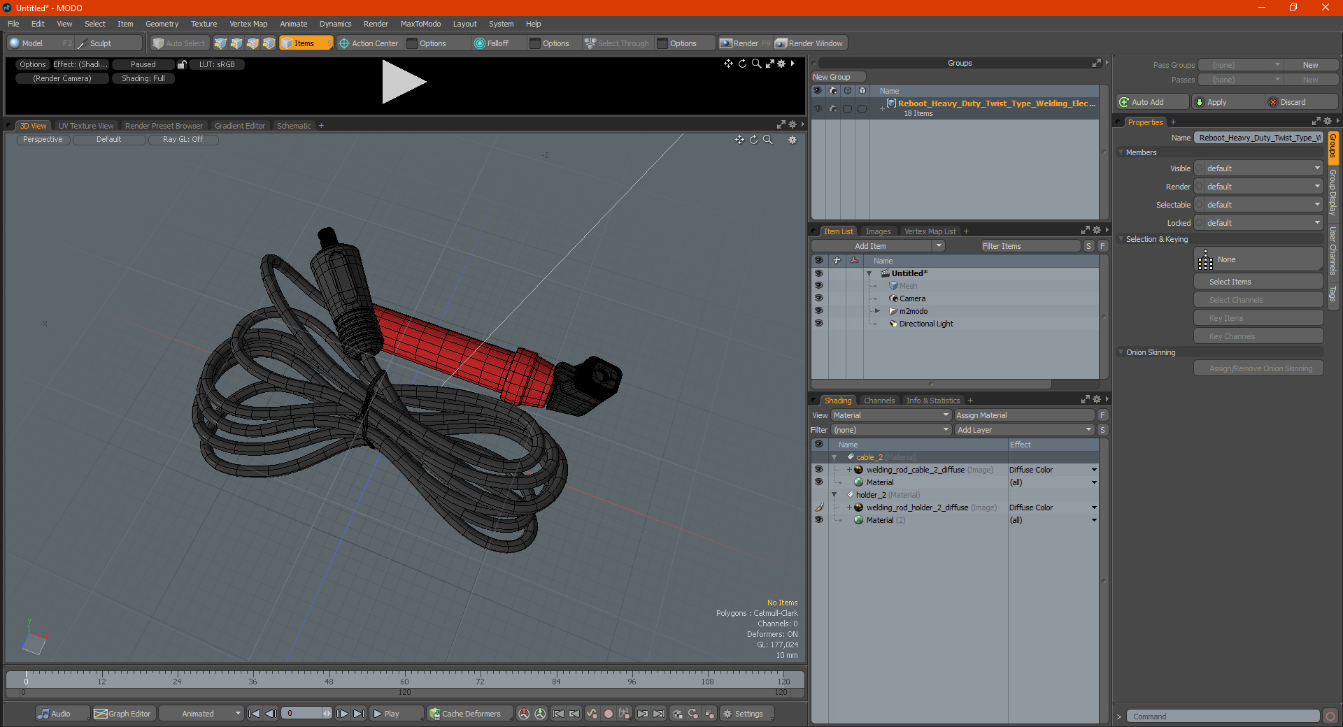 Reboot Heavy Duty Twist Type Welding Electrode Holder with Cable 3D model