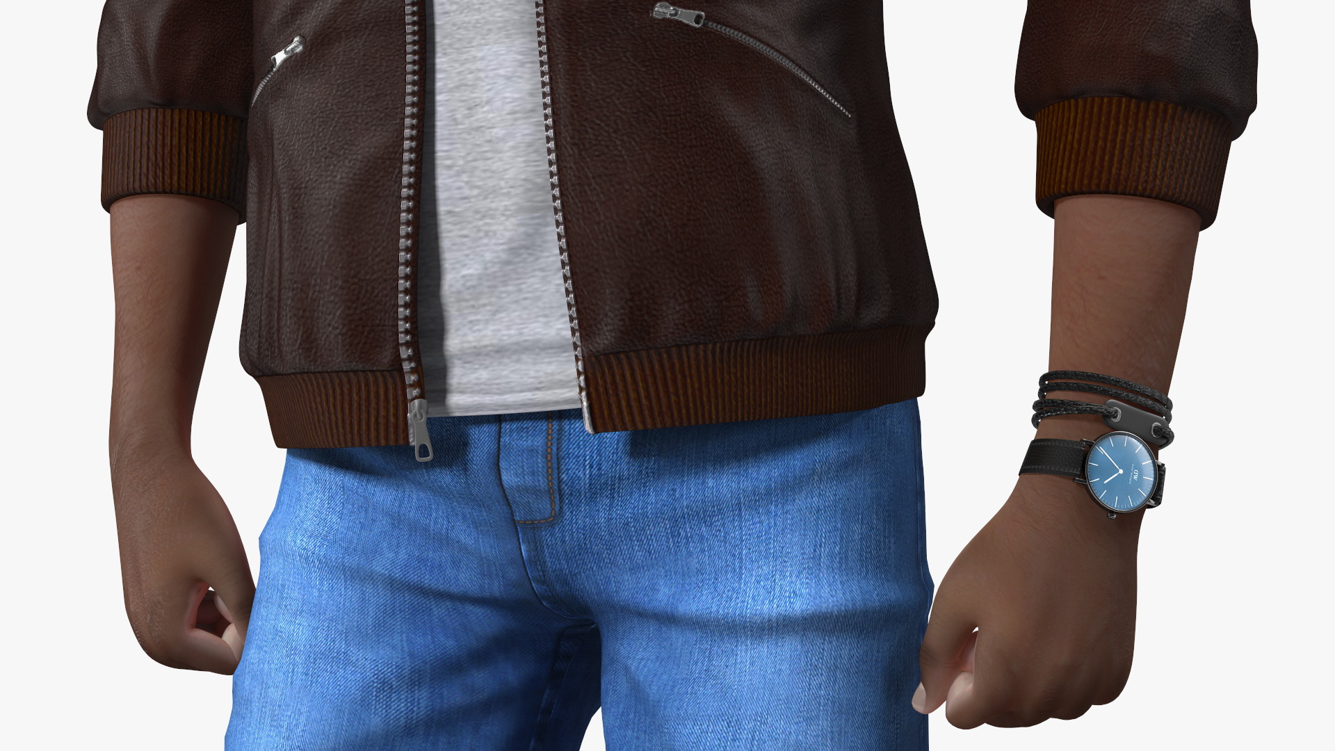 3D Teenager Dark Skin Street Outfit Standing Pose