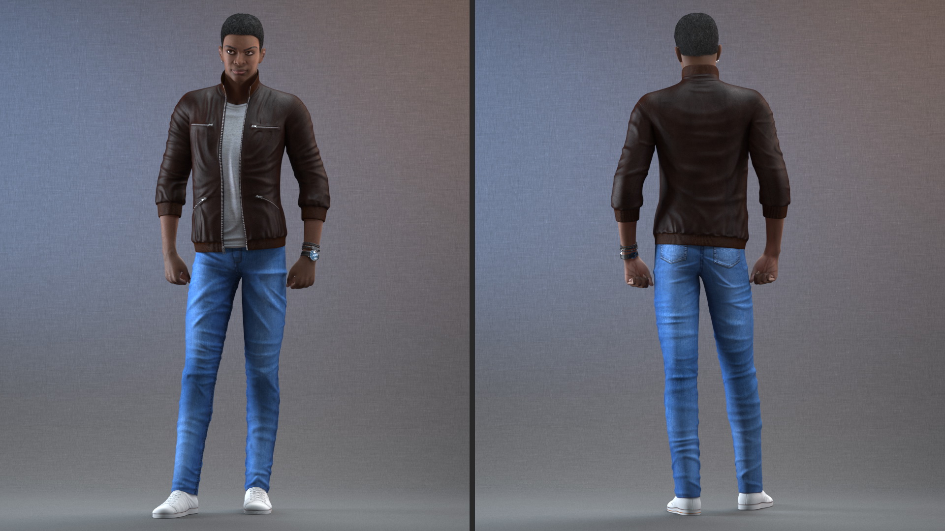 3D Teenager Dark Skin Street Outfit Standing Pose