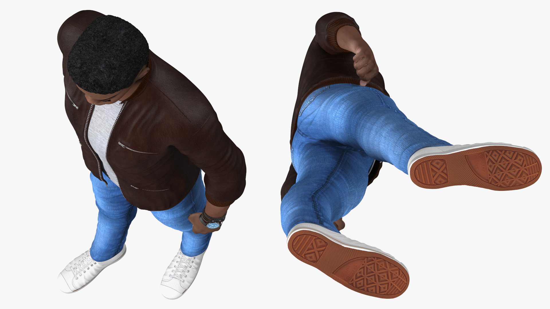3D Teenager Dark Skin Street Outfit Standing Pose
