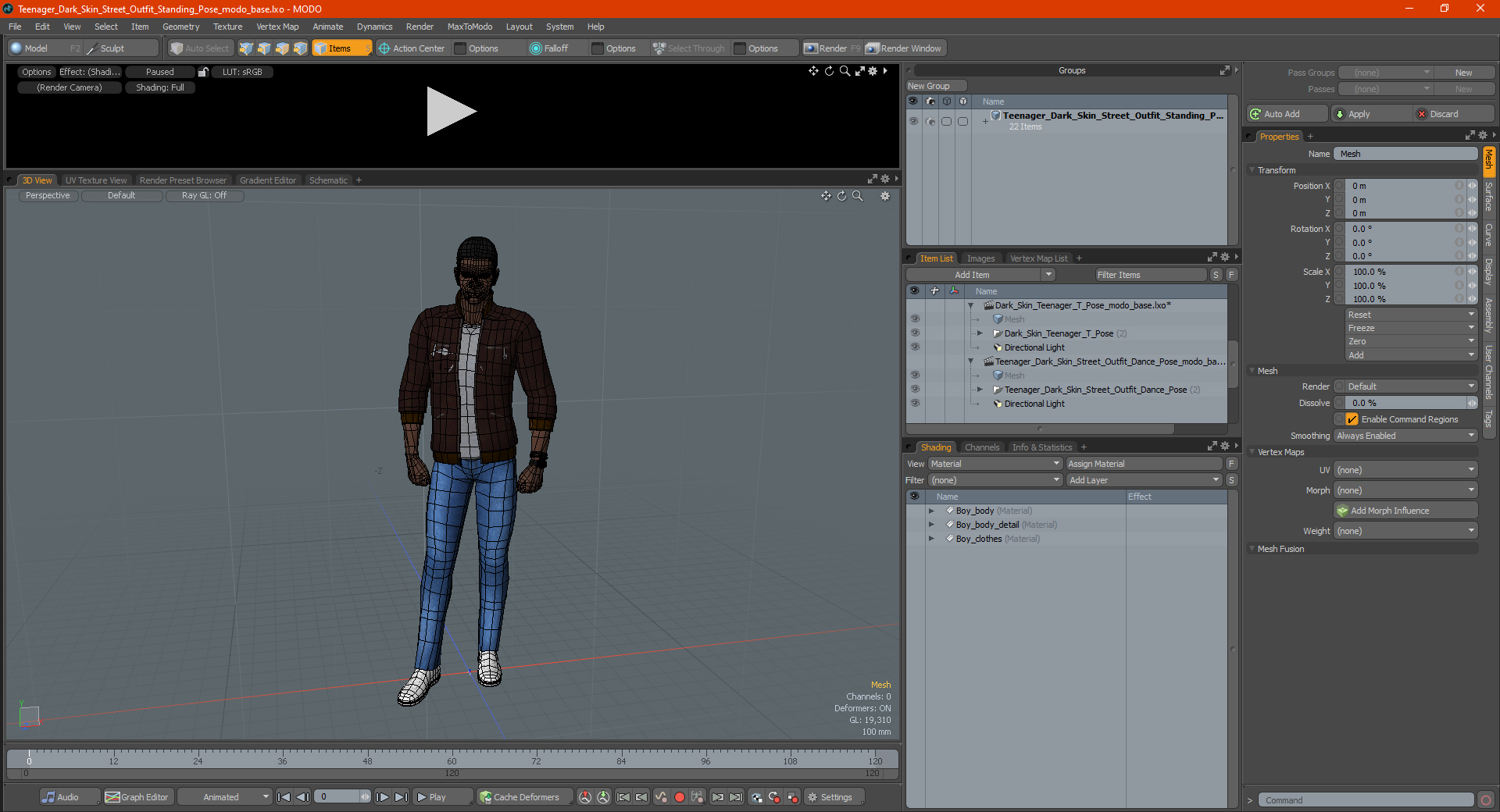 3D Teenager Dark Skin Street Outfit Standing Pose