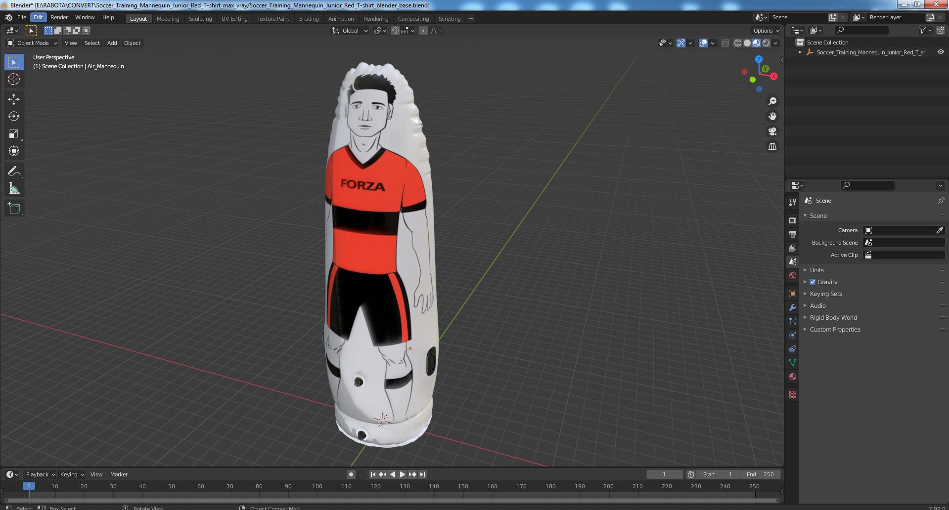 Soccer Training Mannequin Junior Red T-shirt 3D model