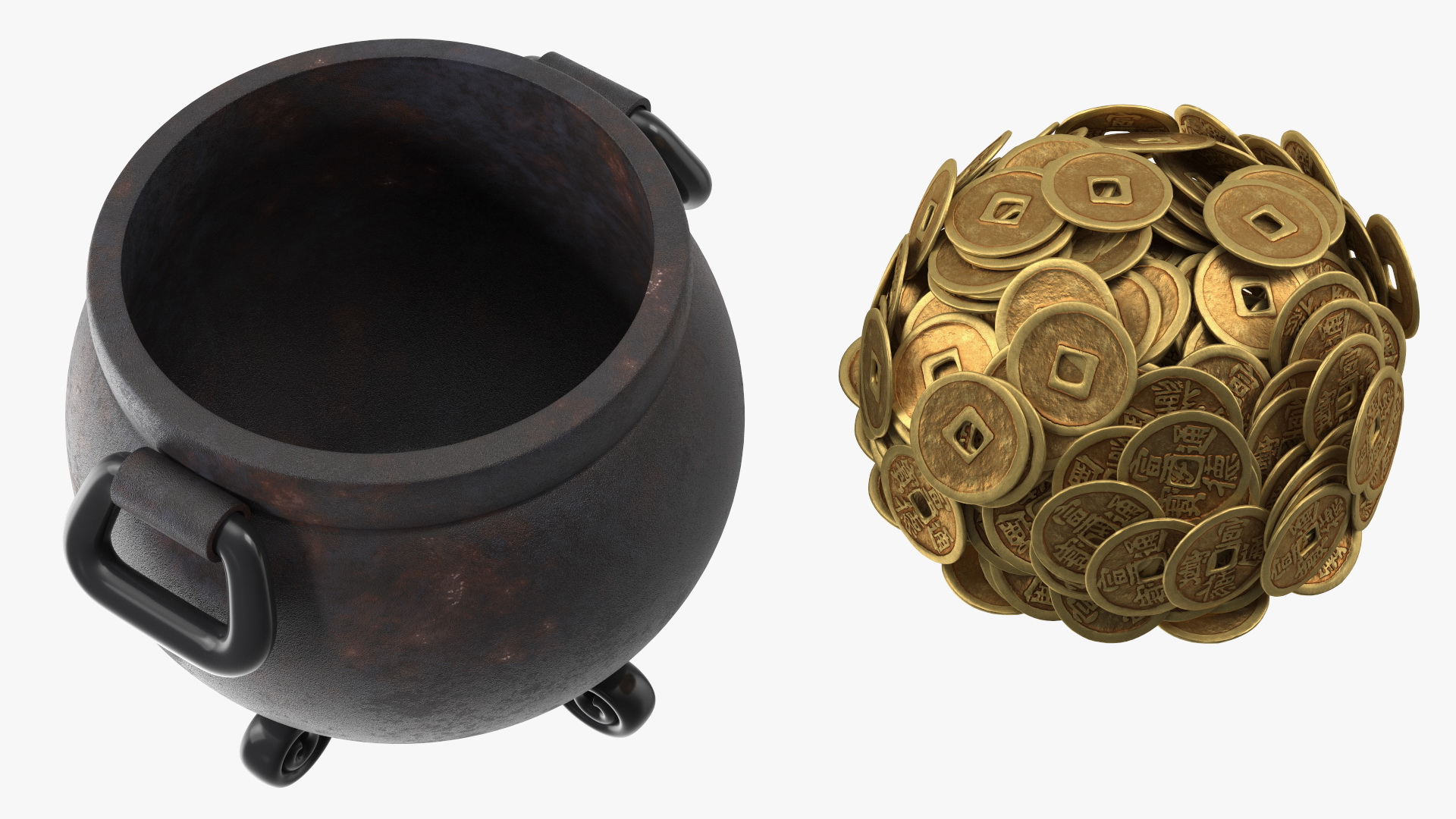 3D model Ancient Pot with Chinese Coins