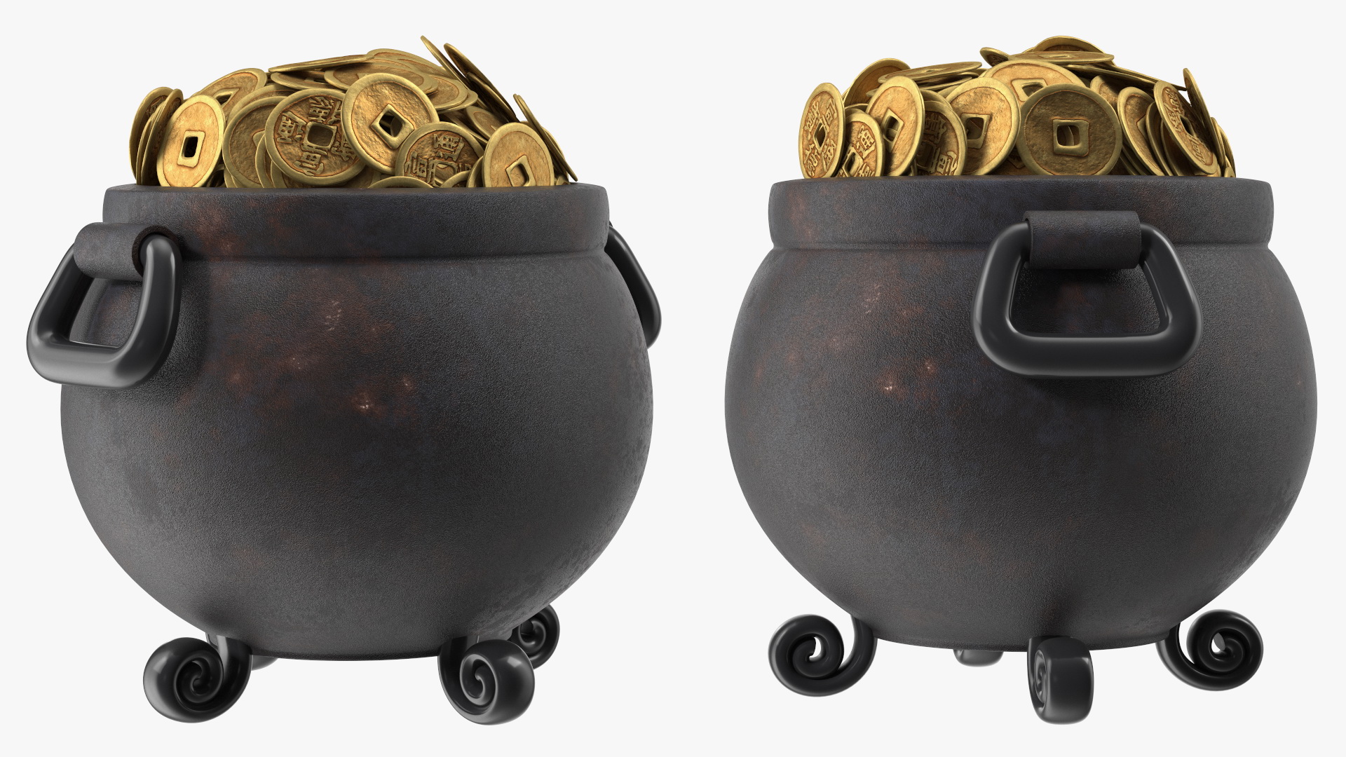 3D model Ancient Pot with Chinese Coins