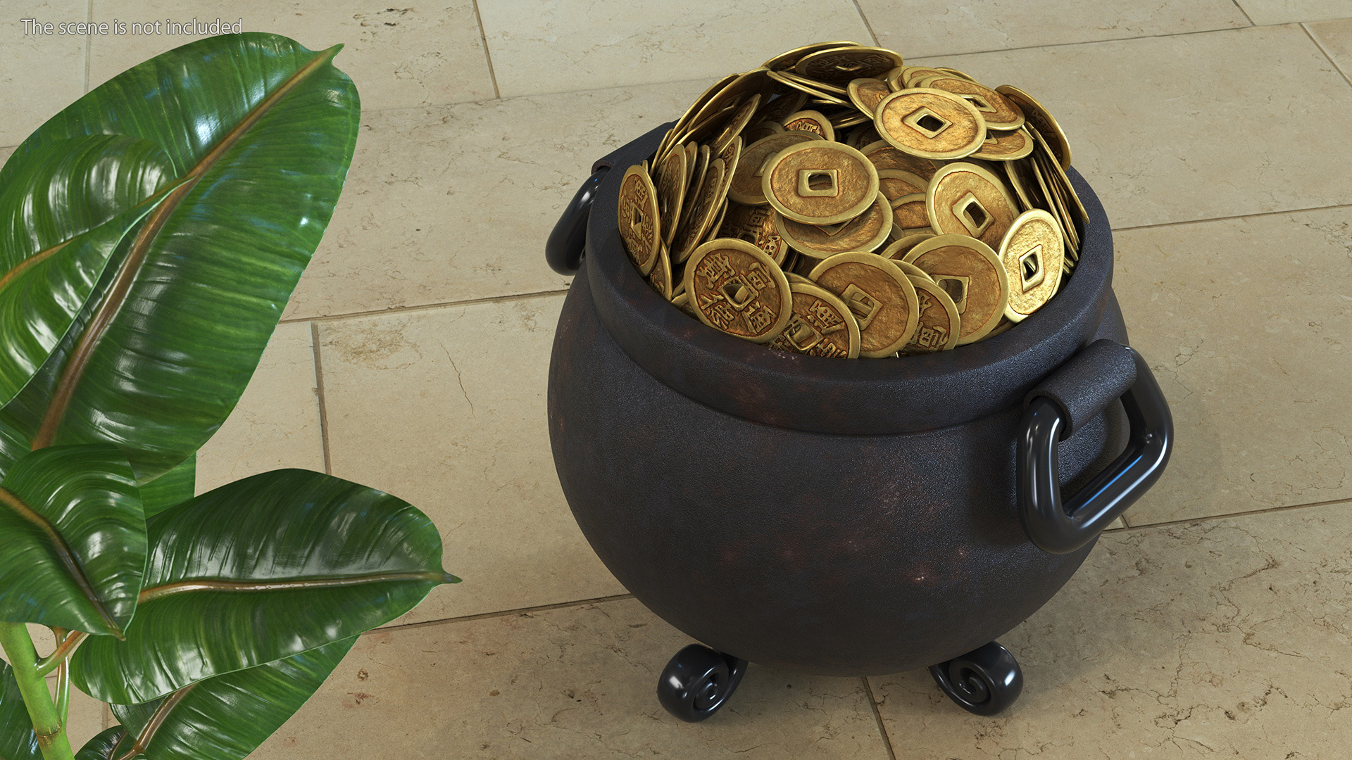 3D model Ancient Pot with Chinese Coins