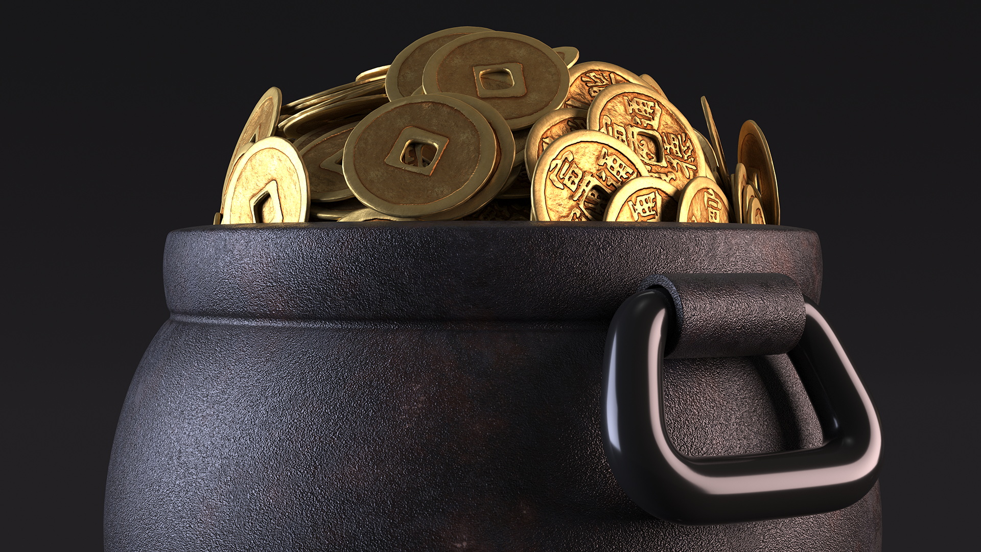 3D model Ancient Pot with Chinese Coins