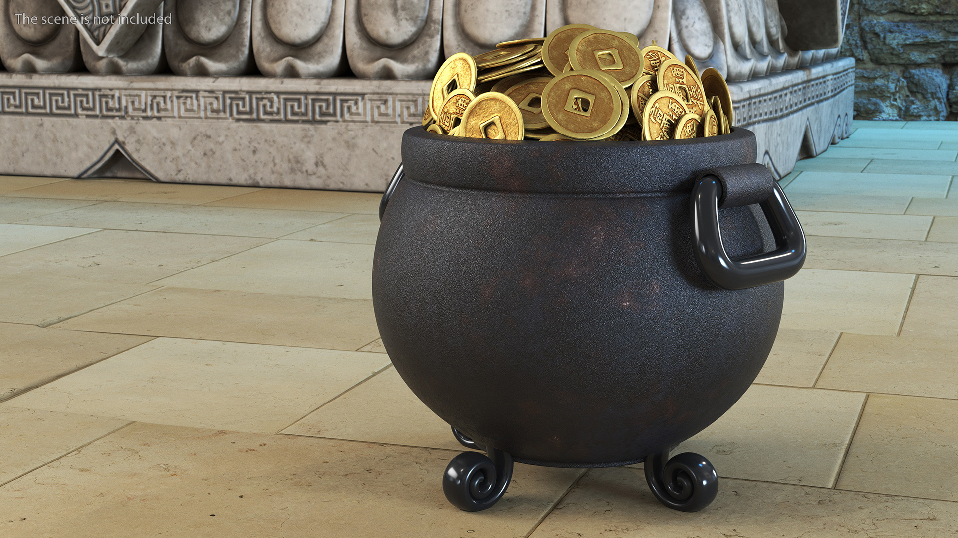 3D model Ancient Pot with Chinese Coins