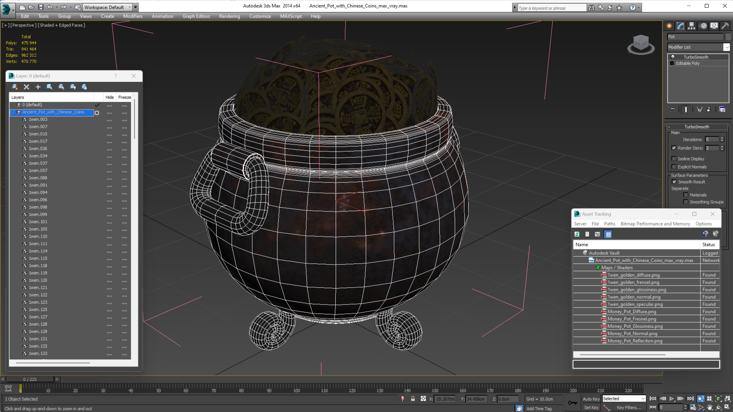 3D model Ancient Pot with Chinese Coins