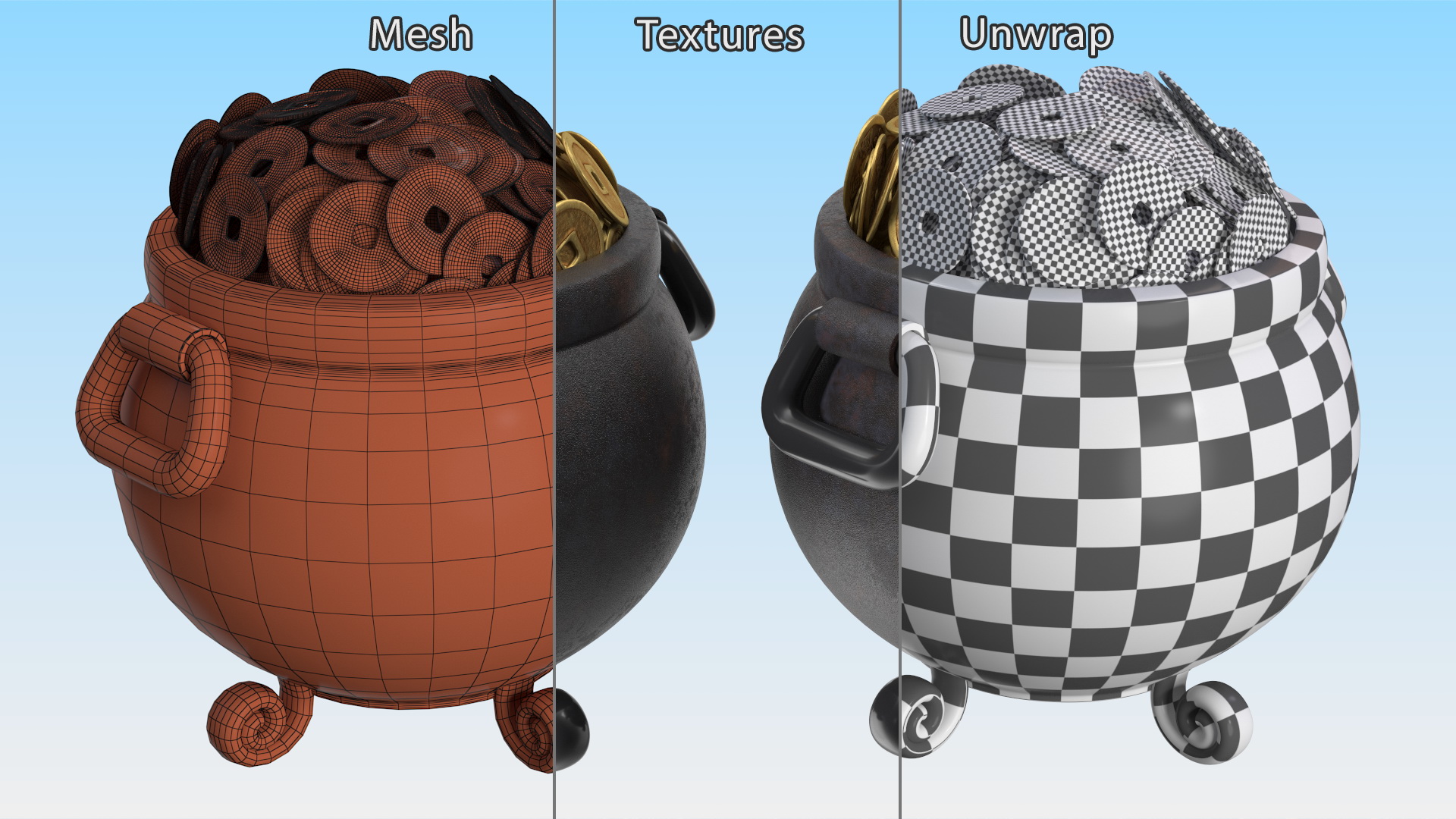 3D model Ancient Pot with Chinese Coins
