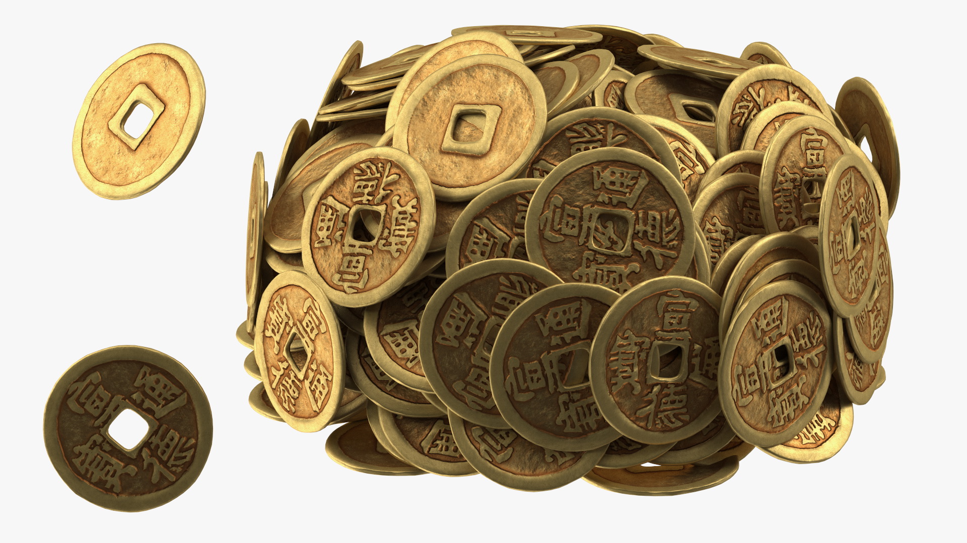 3D model Ancient Pot with Chinese Coins