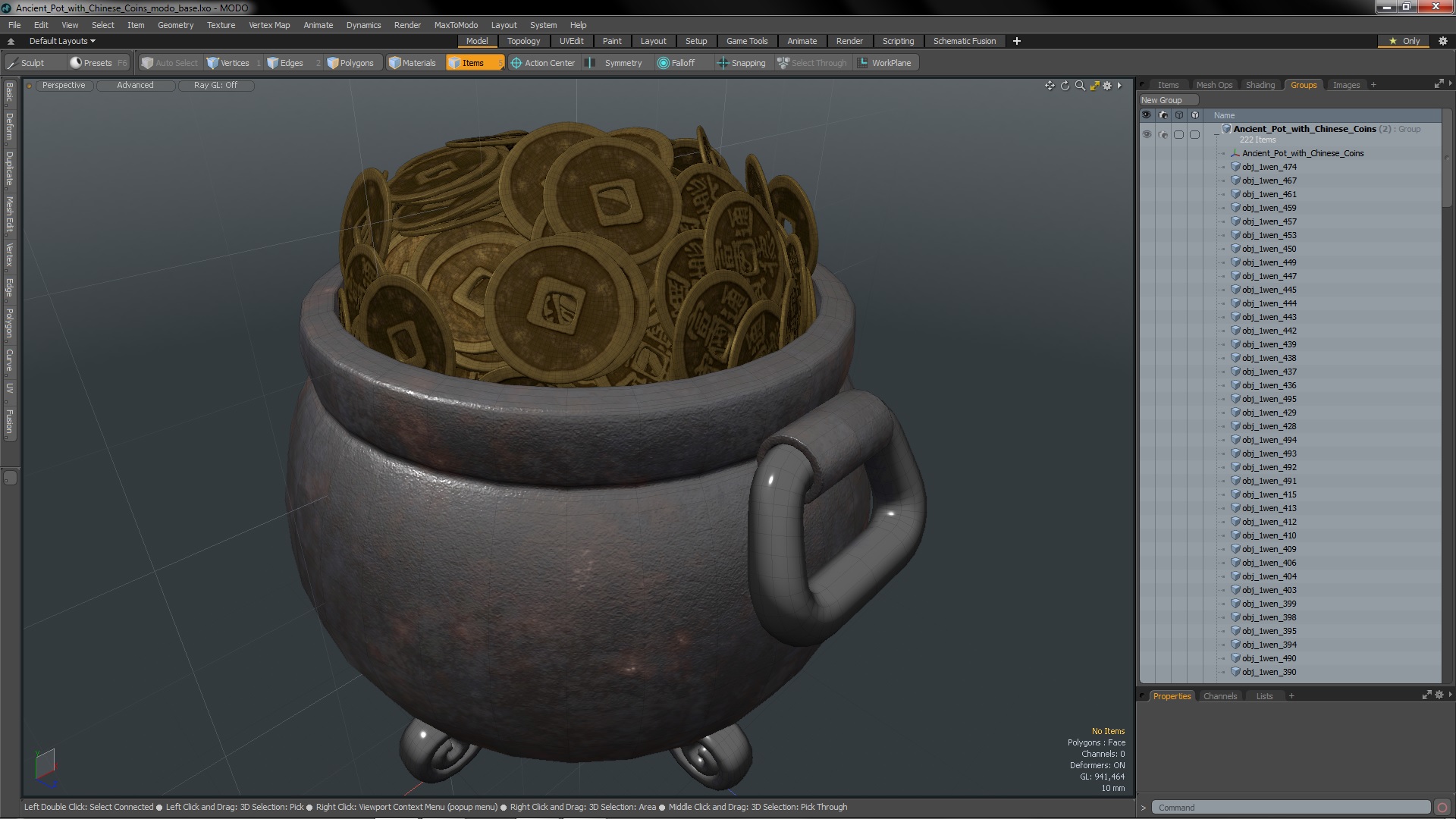 3D model Ancient Pot with Chinese Coins