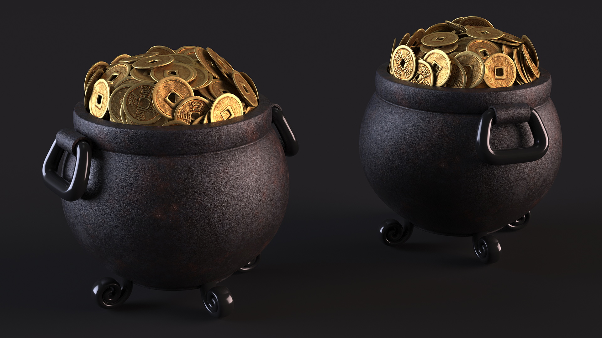 3D model Ancient Pot with Chinese Coins