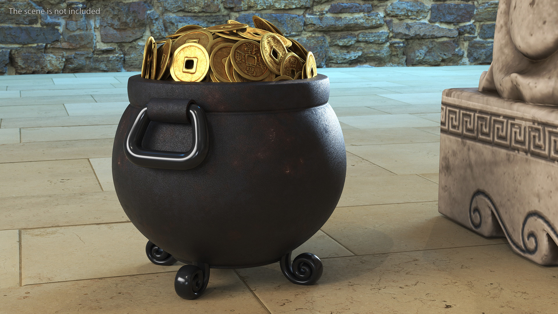 3D model Ancient Pot with Chinese Coins