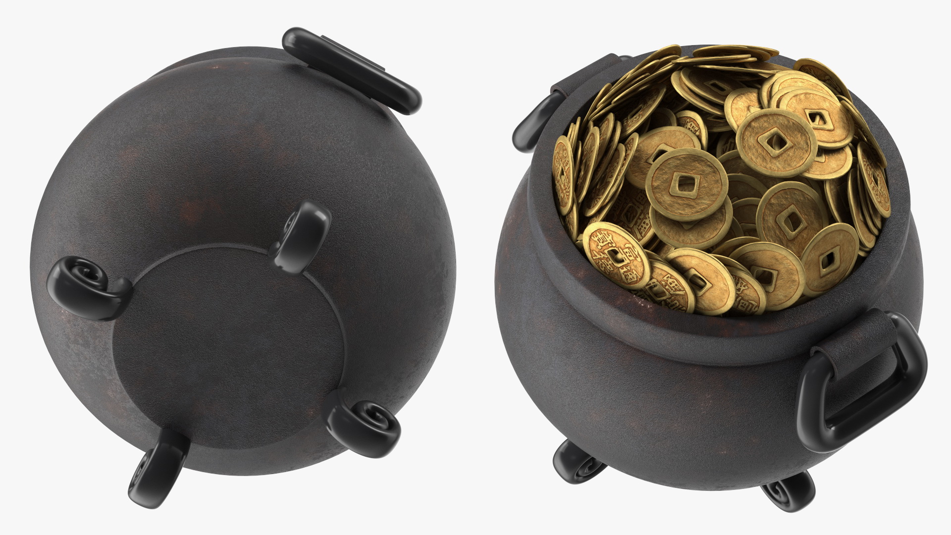 3D model Ancient Pot with Chinese Coins