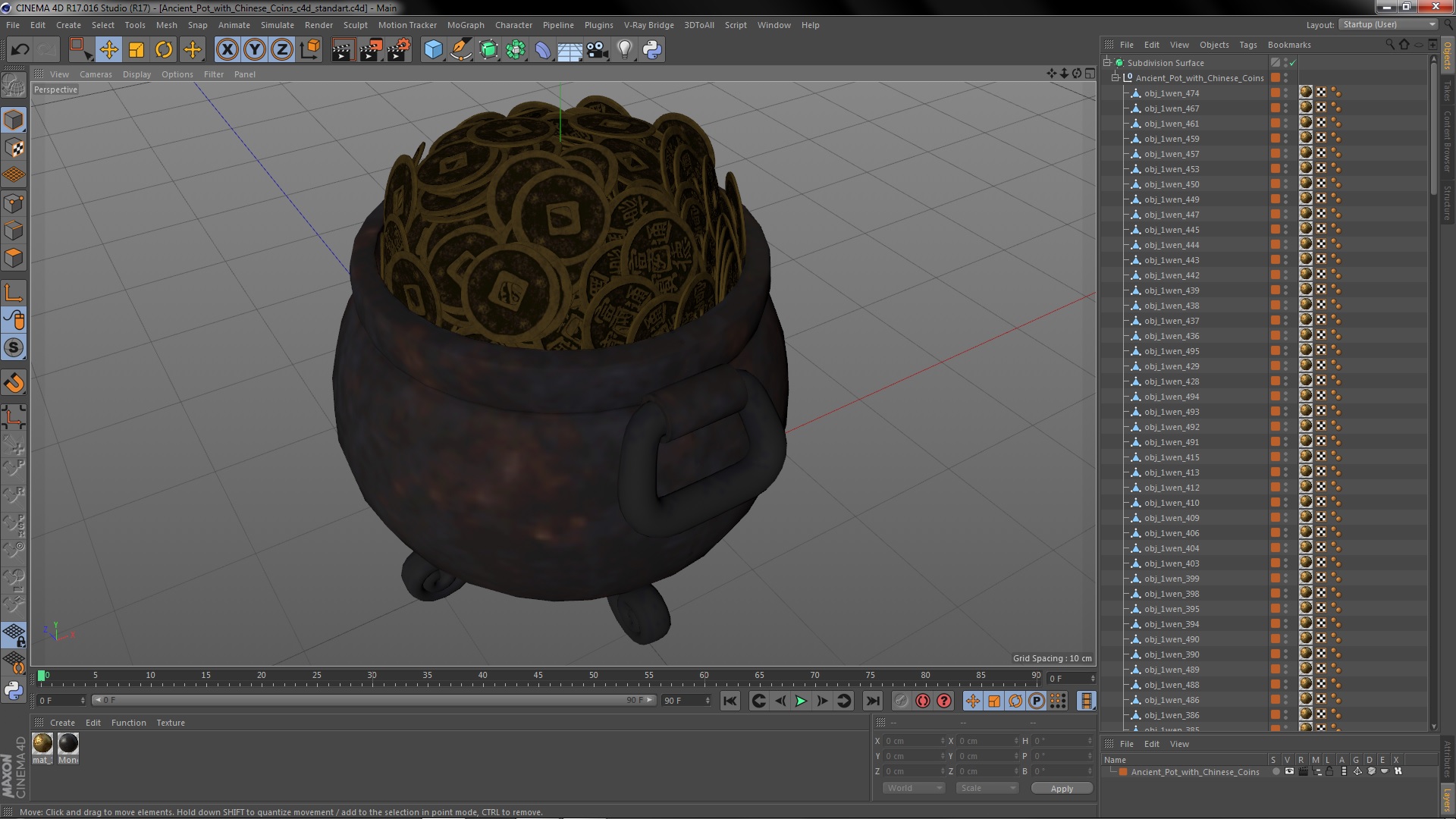 3D model Ancient Pot with Chinese Coins