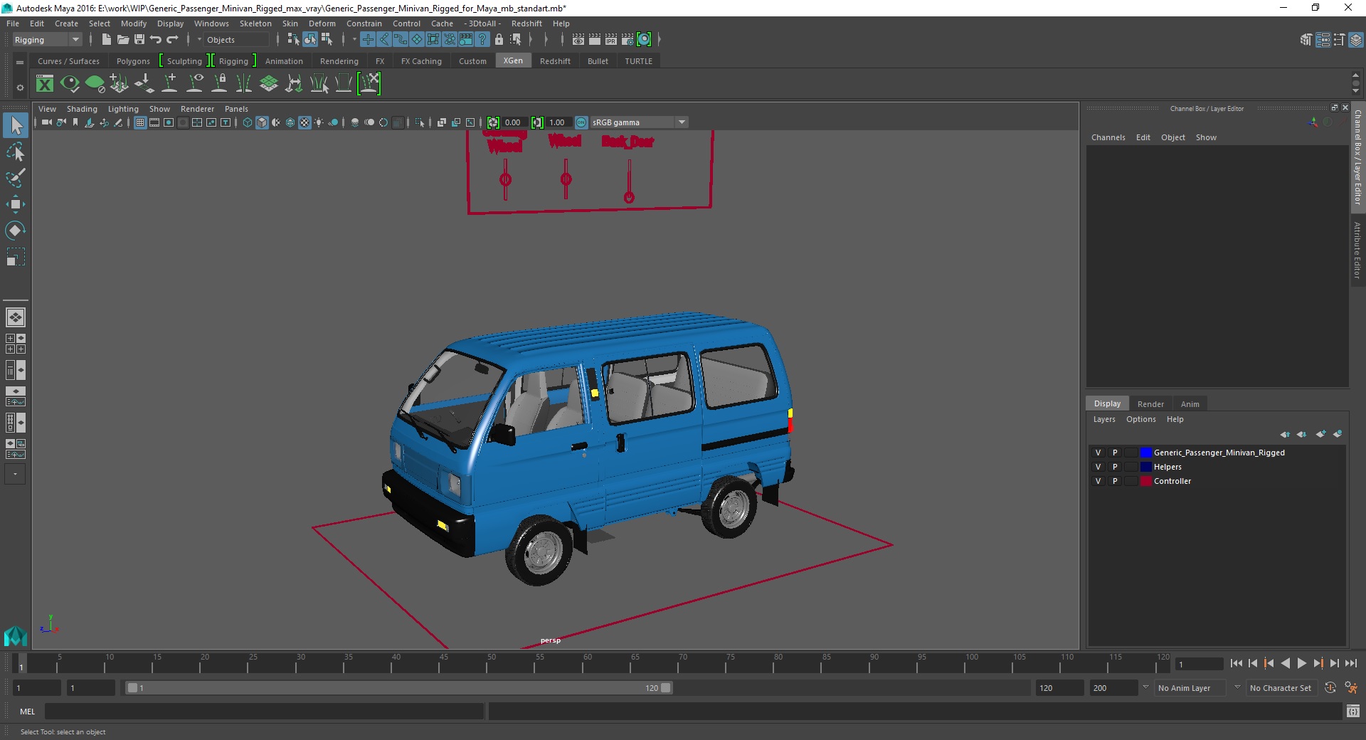 3D Generic Passenger Minivan Rigged for Maya