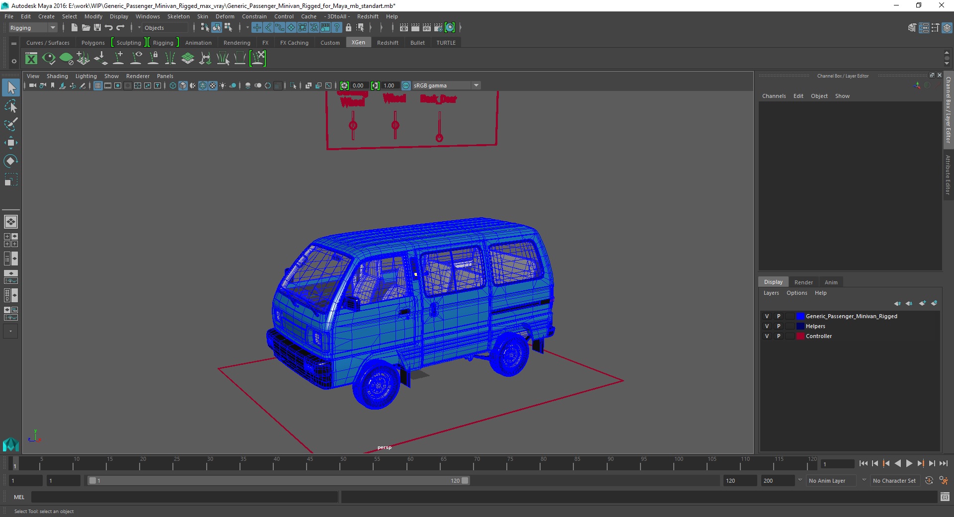 3D Generic Passenger Minivan Rigged for Maya