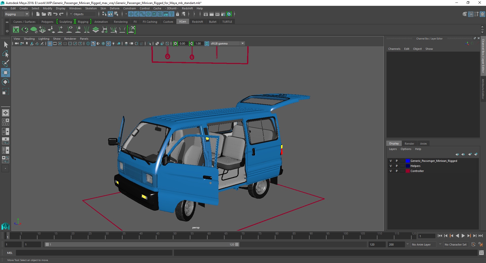 3D Generic Passenger Minivan Rigged for Maya