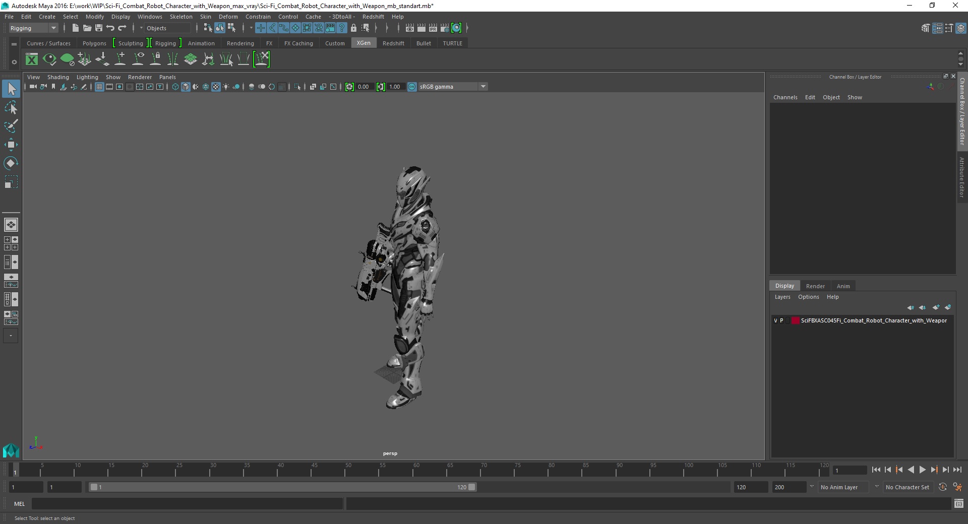 3D Sci-Fi Combat Robot Character with Weapon