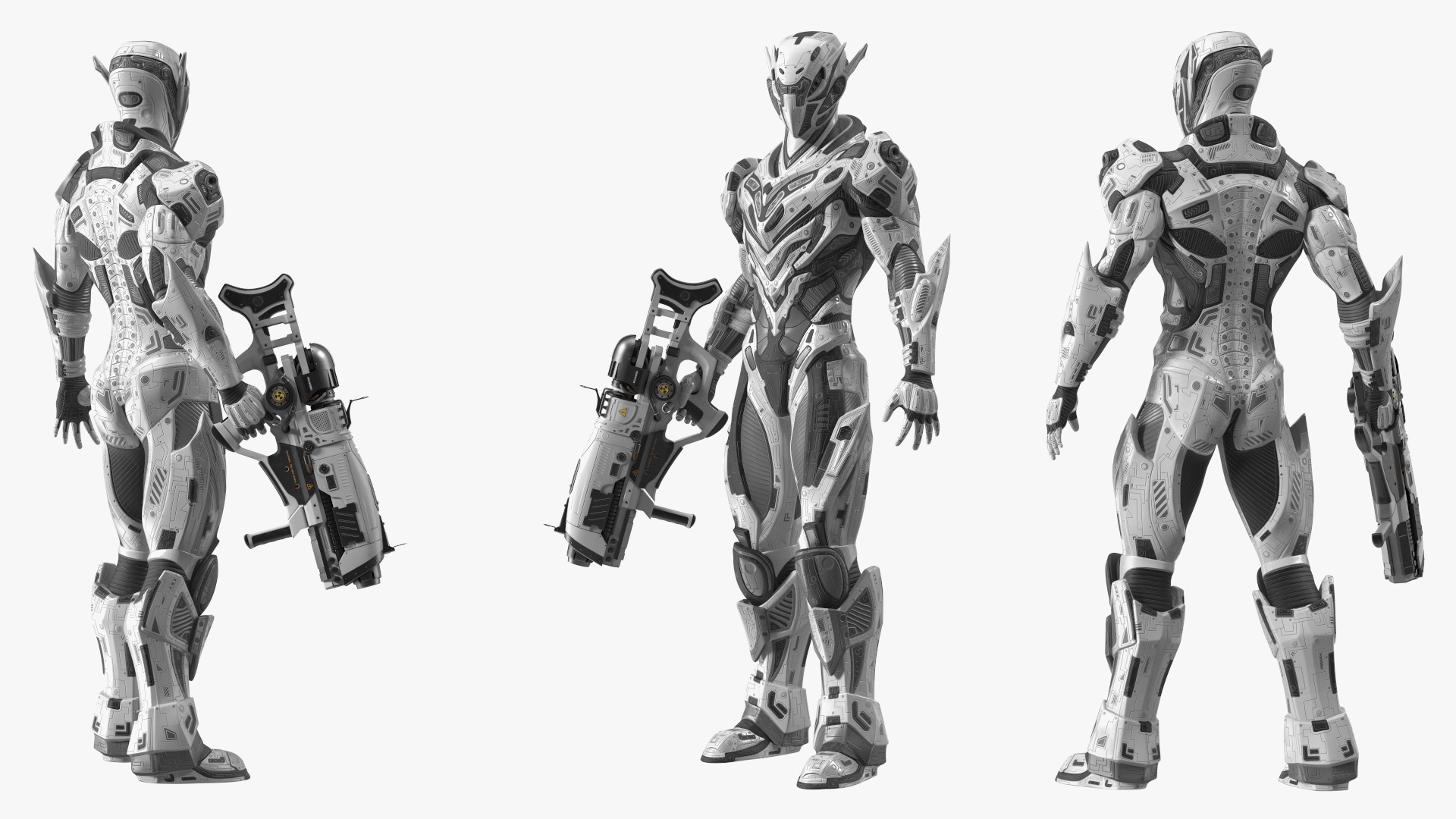 3D Sci-Fi Combat Robot Character with Weapon