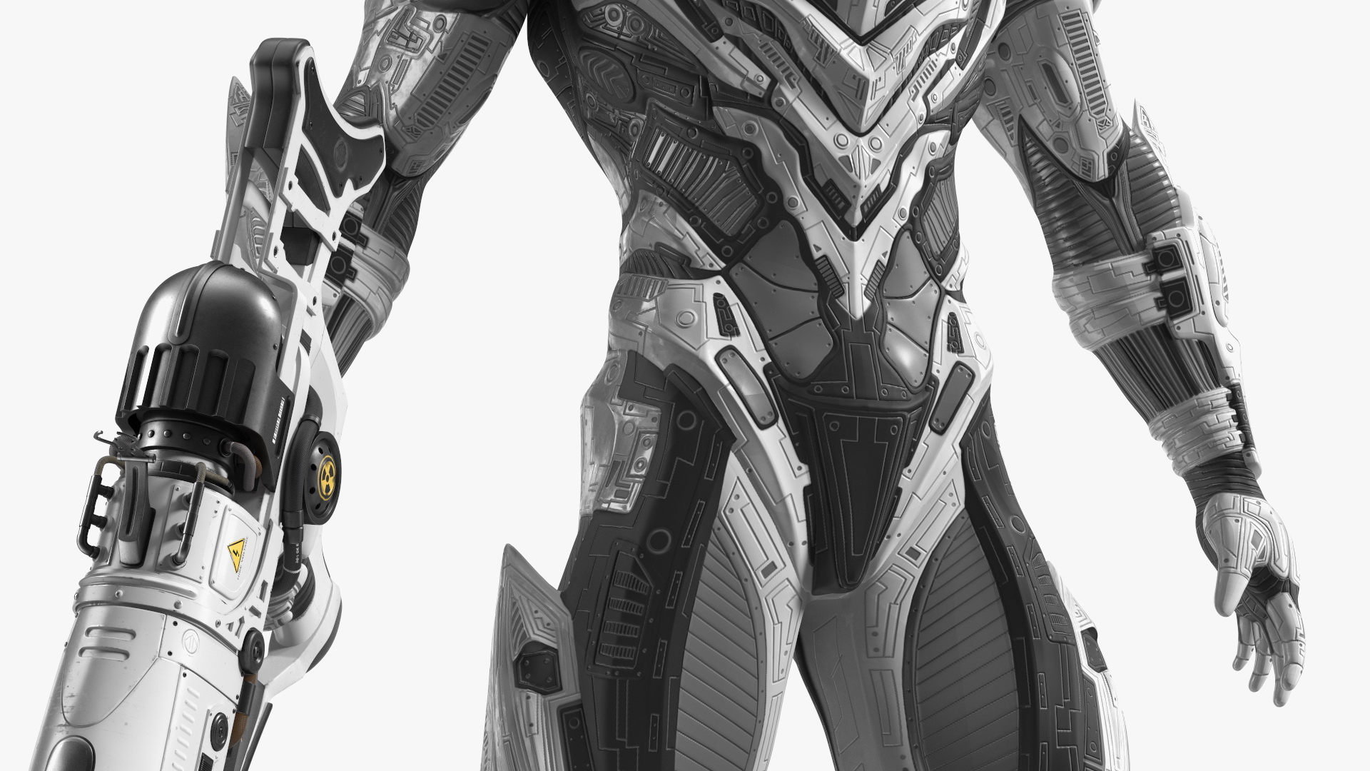 3D Sci-Fi Combat Robot Character with Weapon