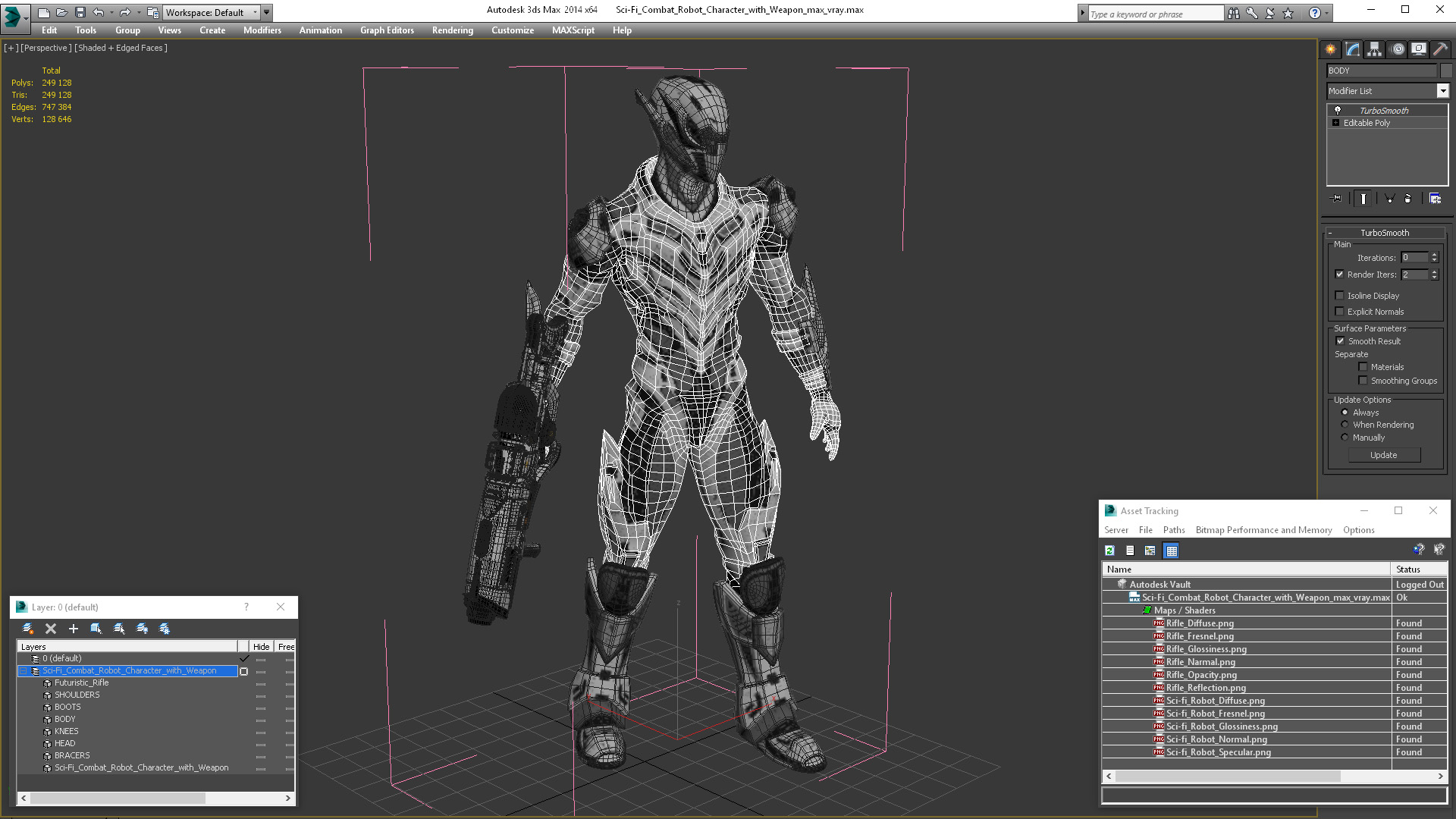 3D Sci-Fi Combat Robot Character with Weapon
