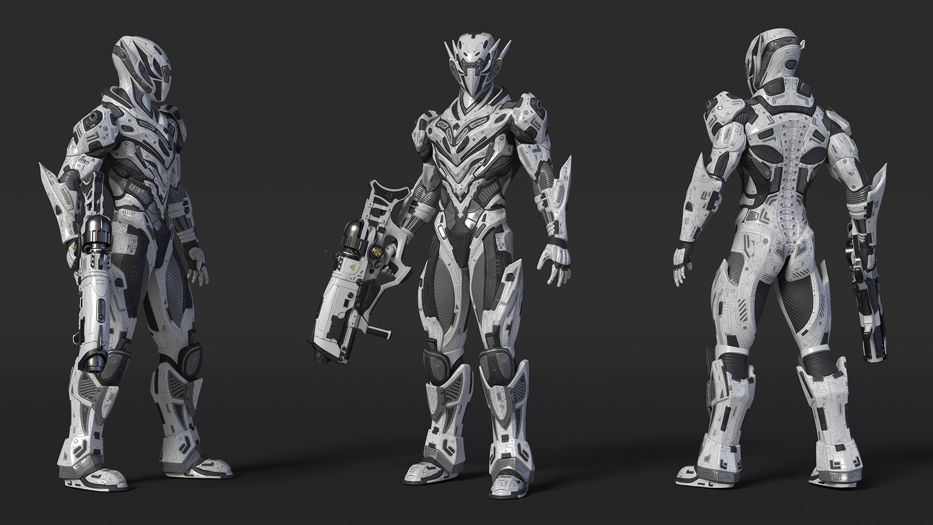 3D Sci-Fi Combat Robot Character with Weapon