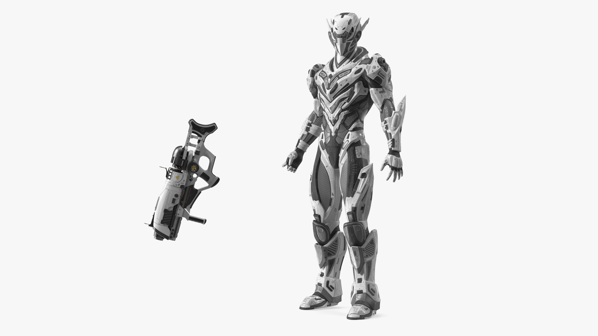 3D Sci-Fi Combat Robot Character with Weapon